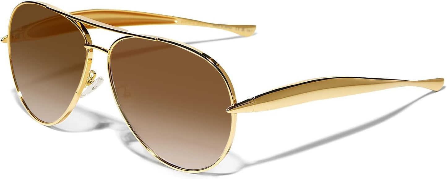 Retro Gold Aviator Sunglasses for Women Men, 2025 Metal Oversized 70s Aviators Sun Glasses