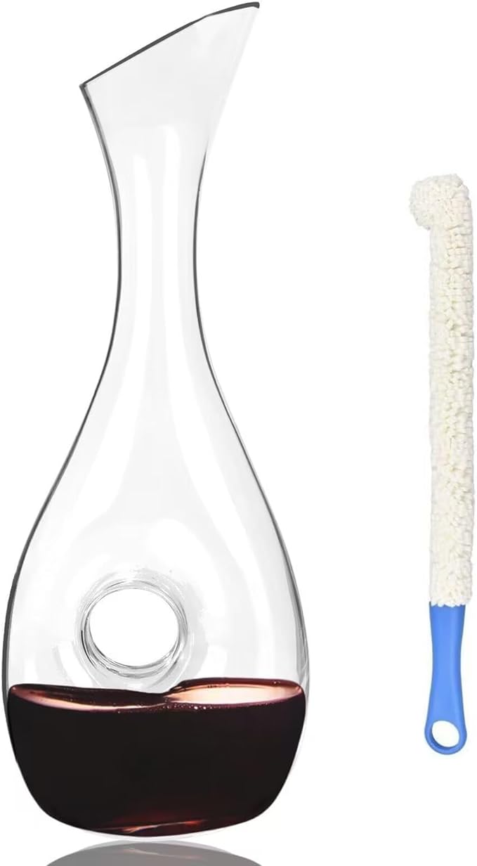 Wine Decanter - Lead-free Crystal Glass Wine Decanters and Carafes - Red Wine Pitcher - 1200ml/40oz Wine Aerator with Cleaning Brush