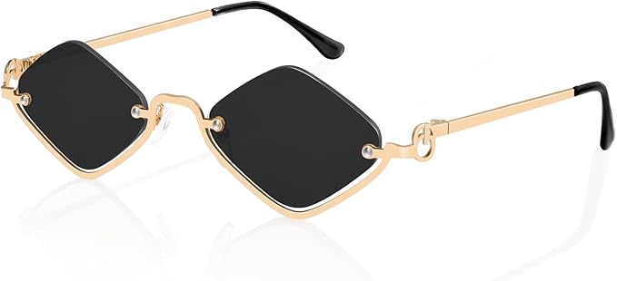 TYA Retro Y2k Sunglasses for Women Men,Trendy Semi-Rimless Sun Glasses Irregular Narrow Gold Sunnies UV400