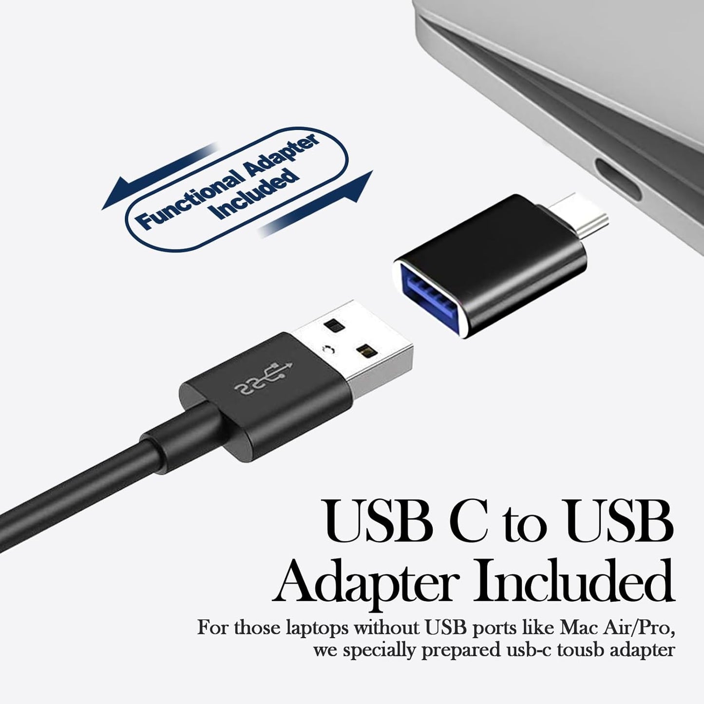 USB Computer Speakers for Desktop Monitor,Desktop Speakers with Loud Sound, Volume Control and Mute Button for Windows,Linux,Mac Air/Pro(USB-C to USB Adapter Included) (Black) (Black) (Black)