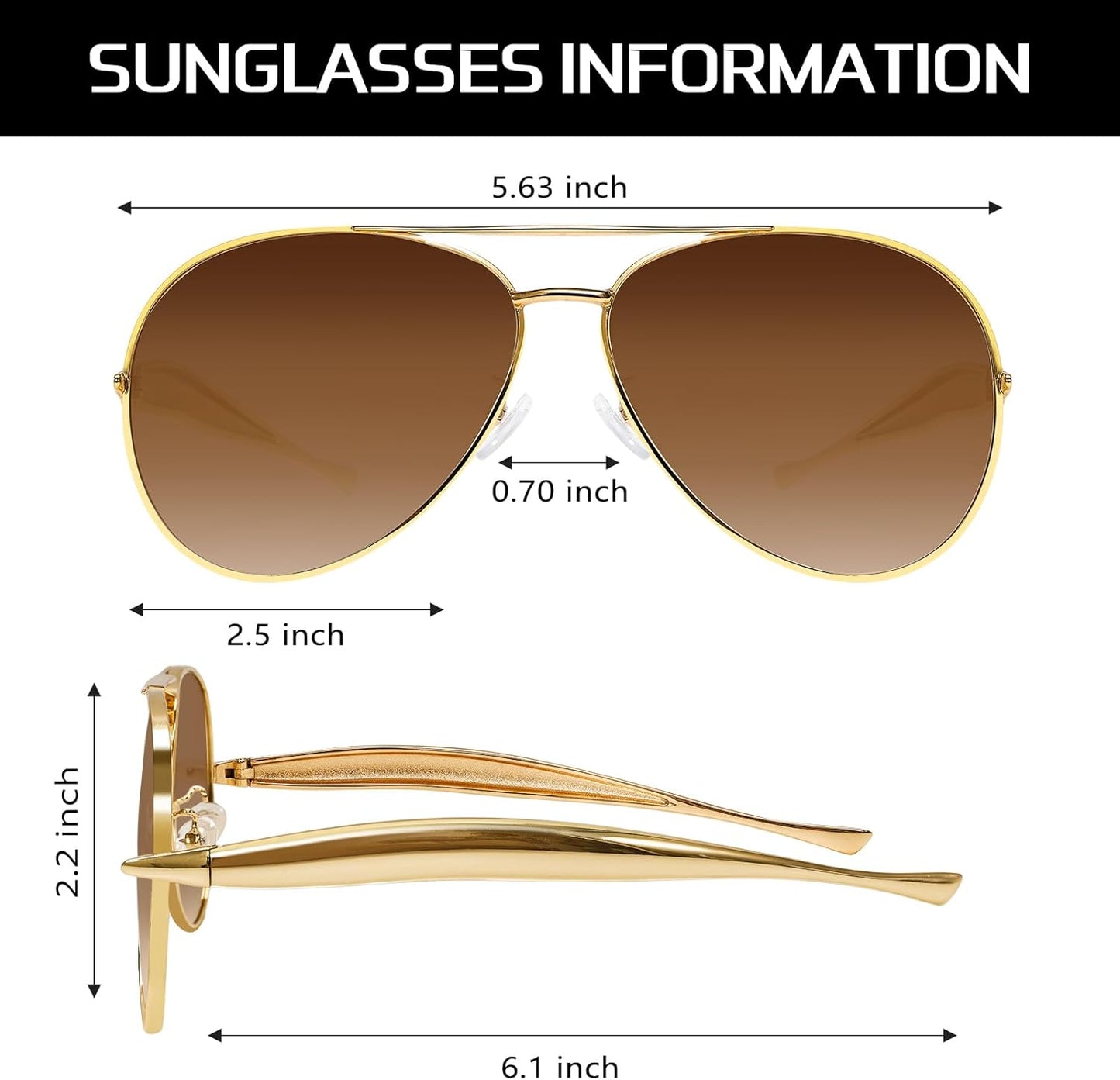 Retro Gold Aviator Sunglasses for Women Men, 2025 Metal Oversized 70s Aviators Sun Glasses