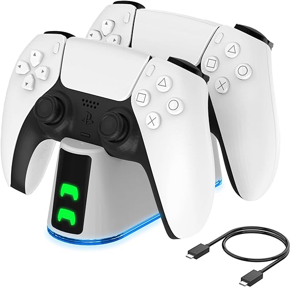 PS5 Slim Controller Charger Station,Fast Charging Ps5 Controller Charger for Edge & Dual Controller,Ps5 Controller Accessories with Charging Cable,Ps5 Controller Stand Dock with RGB LED Indicators