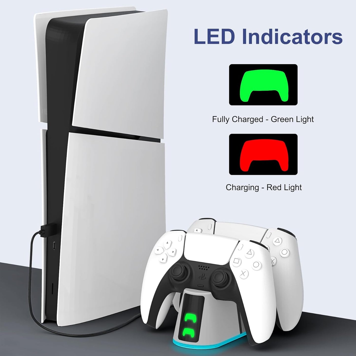 PS5 Slim Controller Charger Station,Fast Charging Ps5 Controller Charger for Edge & Dual Controller,Ps5 Controller Accessories with Charging Cable,Ps5 Controller Stand Dock with RGB LED Indicators