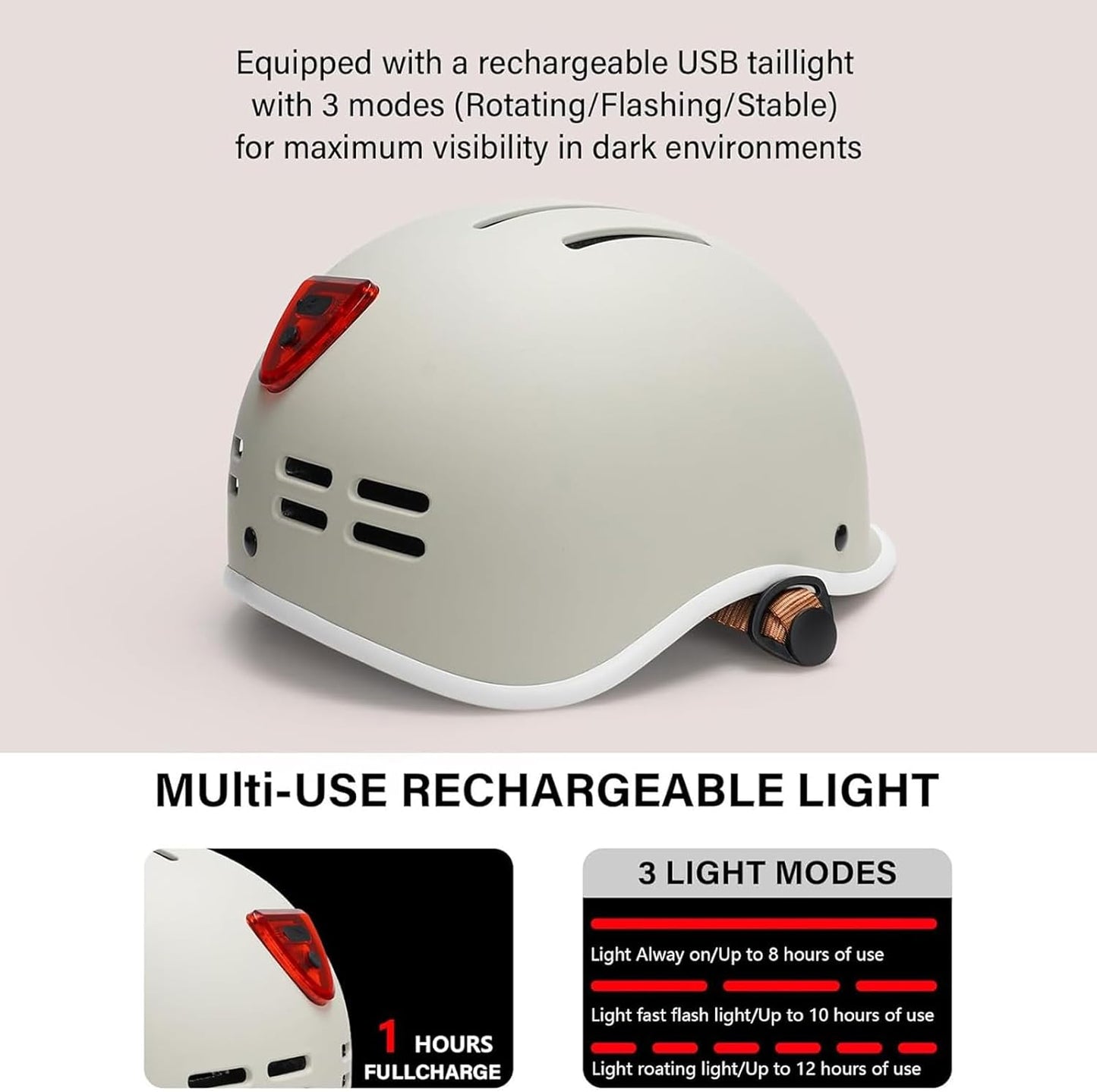 Exclusky Bike Helmet for Adults,Adjustable Cycling Helmet for Men & Women Safety Certified Bicycle Helmet for Commuting, Road Biking, Skating with USB Rechargeable Rear Light