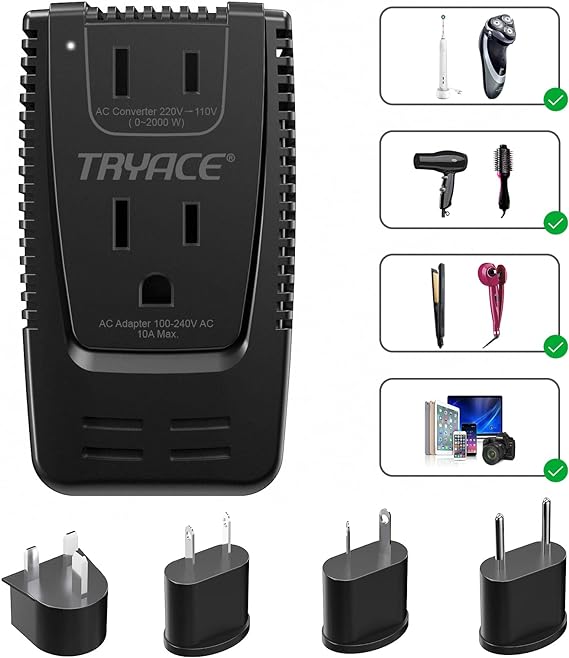 220V to 110V Converter for European Travel, 2000W Voltage Converter US to Europe for Hair Dryer Straightener Curling Iron 10A Power Adapter for Laptop Camera Phone, Travel for Paris Olympics