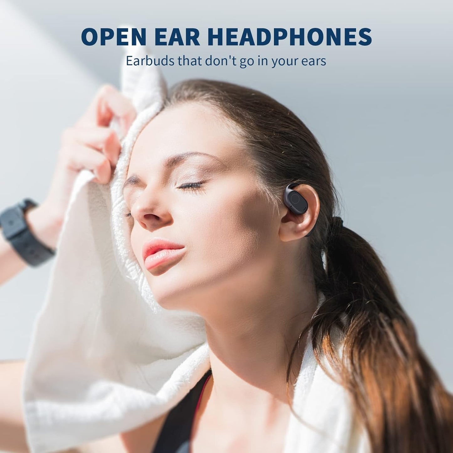 Open Ear Headphones, Wireless Earbuds 40H Playtime Air Conduction Headphones with Mic, Bluetooth 5.3 Over Ear Headphones IPX6 with Ear Hooks & LED Display Charging Case for Running (Black)