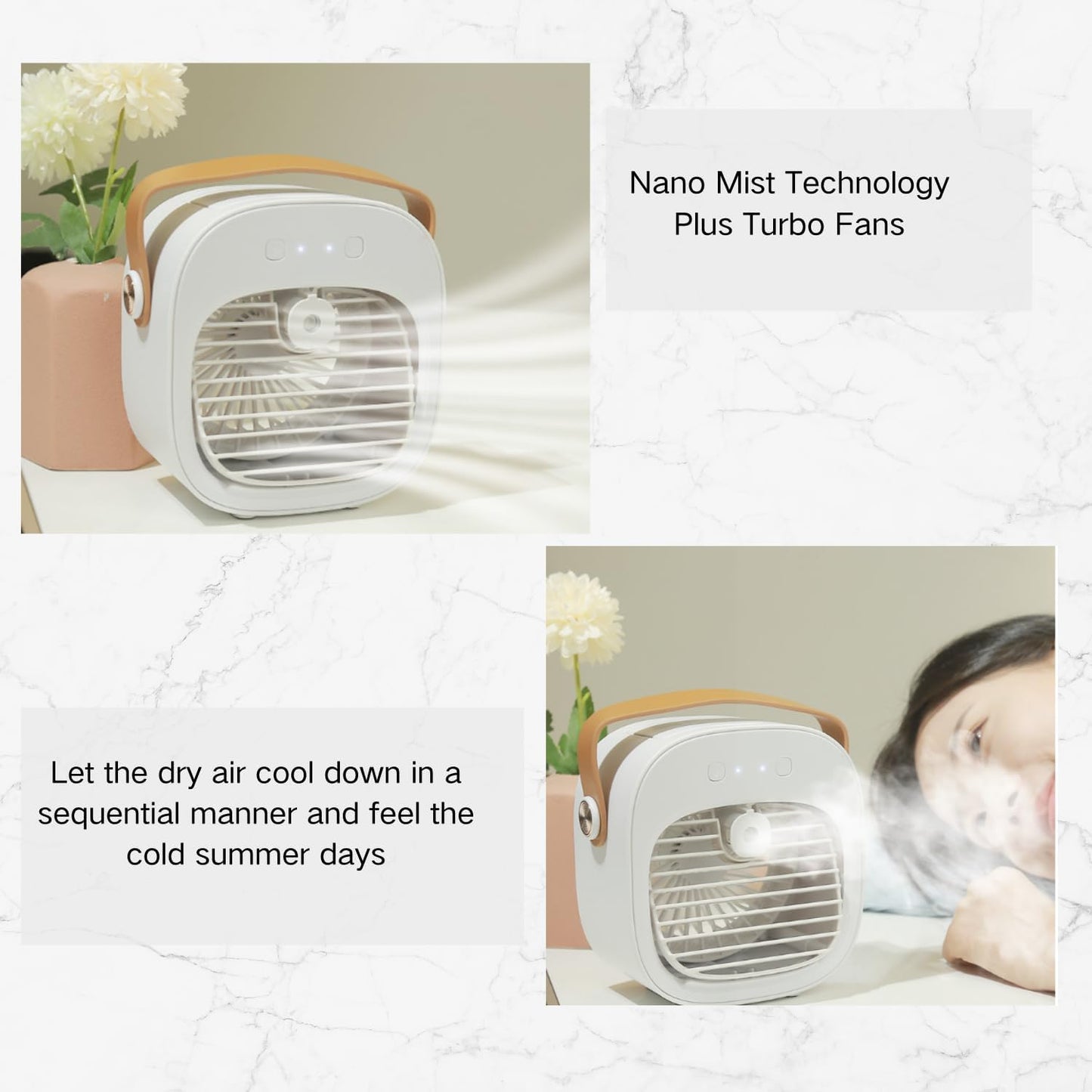 Small Desktop Air Conditioner, Portable air conditioner Mini Evaporative Air Cooler with Humidify & 3 Speeds, USB Powered Cooling fan for Bedrfoom,Office
