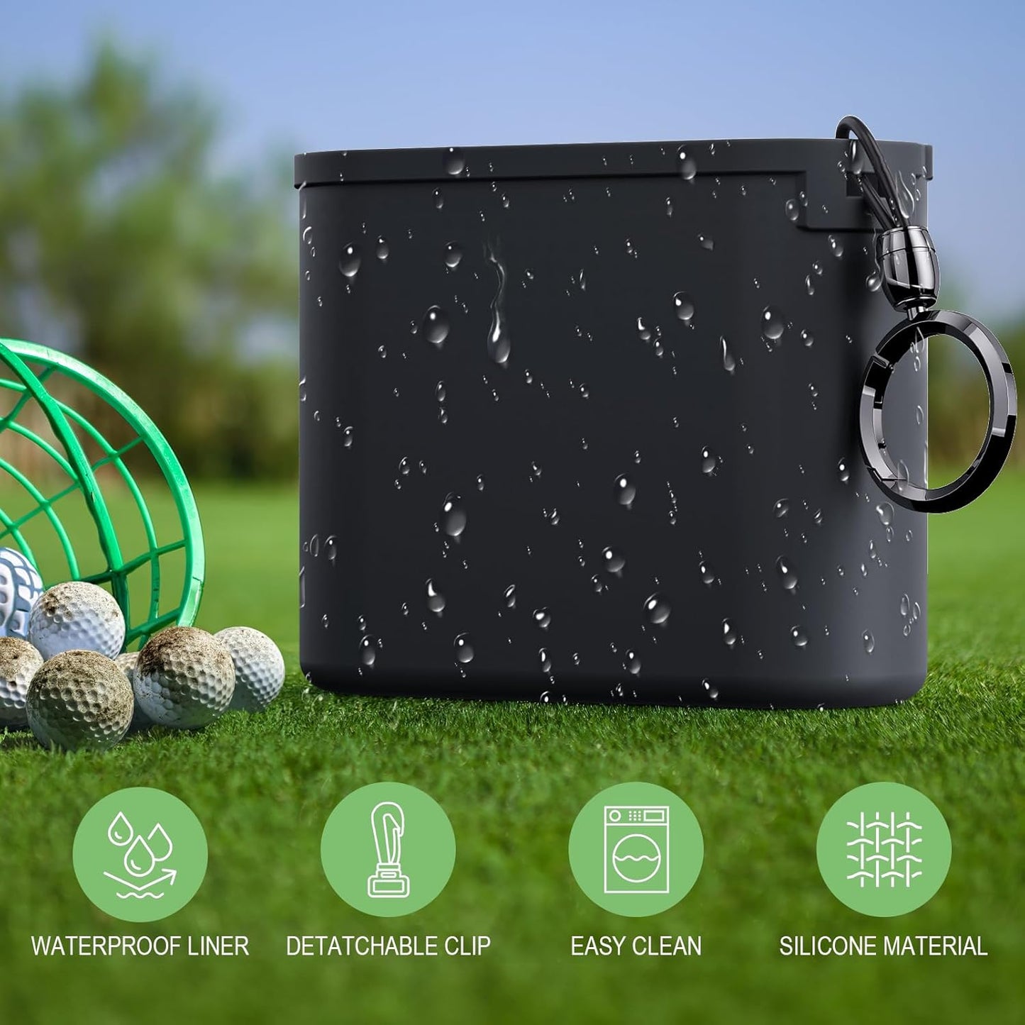 Golf Club & Ball Cleaner Bag - Detachable Clip, Silicone Golf Club Cleaner Cleans Grooves - Golf Ball Washer Easy to Clean - Golf Club Bag Accessories