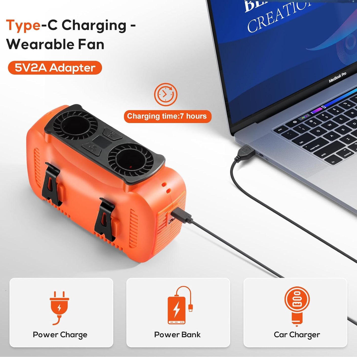 16000mAh Portable Waist Fan- Rechargeable Battery Personal Fan Clip on Wearable Belt With 5 Speeds,LED Digital Display and Flashlight Neck Fan Hands-Free 25H Cooling For Outdoor Travel Camping-Orange