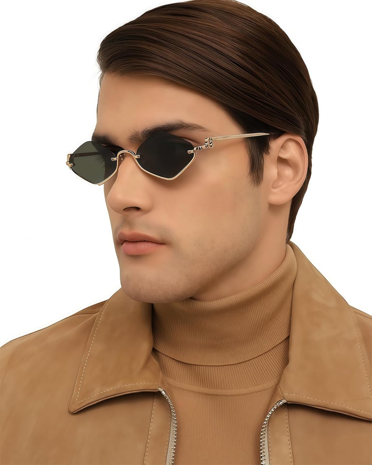 TYA Retro Y2k Sunglasses for Women Men,Trendy Semi-Rimless Sun Glasses Irregular Narrow Gold Sunnies UV400