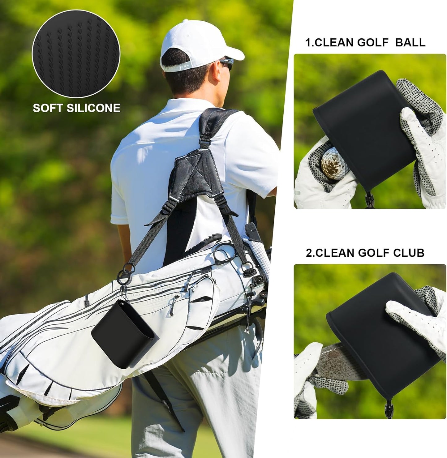 Golf Club & Ball Cleaner Bag - Detachable Clip, Silicone Golf Club Cleaner Cleans Grooves - Golf Ball Washer Easy to Clean - Golf Club Bag Accessories