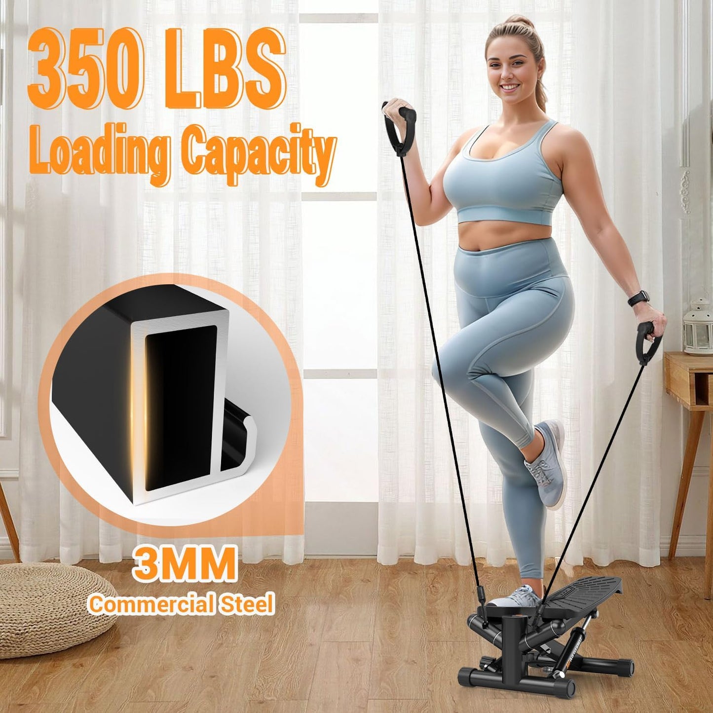 Steppers for Exercise at Home,Adjustable Resistance Stair Stepper with Resistance Bands,Mini Stepper with 350lbs Loading Capacity,Twist Stepper Portable Exercise Equipment for Full Body Workout