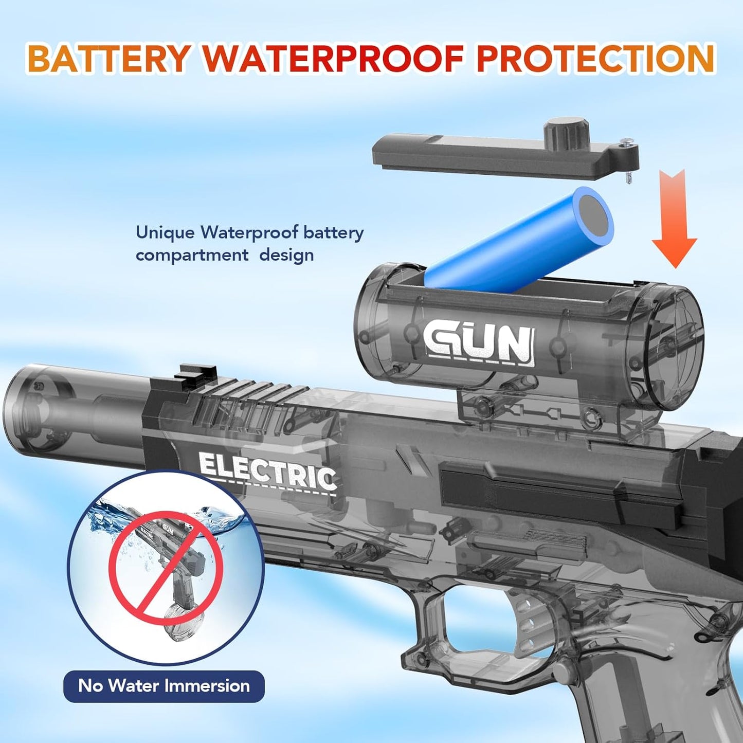 Electric Water Gun with Muzzle Light,Automatic Water Gun Blaster,Squirt Gun Range 23-32 FT,Outdoor Party Summer Water Shooting Game Toy with 2 Batteries,Ideal Watergun Easter Gift for Kids & Youths.