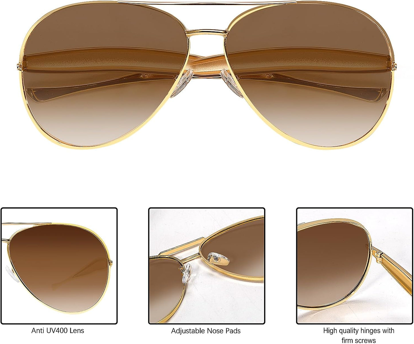 Retro Gold Aviator Sunglasses for Women Men, 2025 Metal Oversized 70s Aviators Sun Glasses