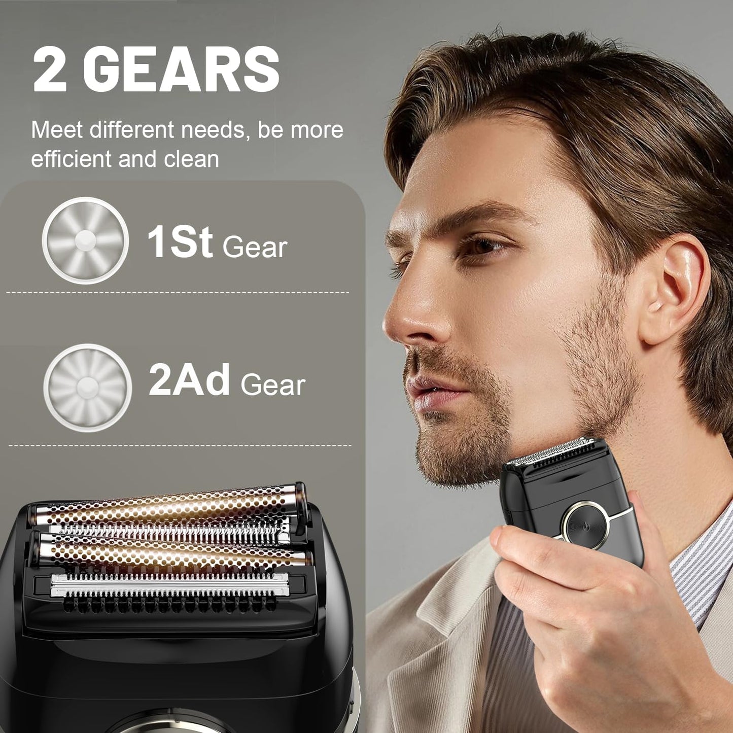 Electric Foil Shaver for Men: 4 Floating Blades, 2 Gear & IPX7 Waterproof - Rechargeable Cordless Razor for Face Shaving - Wet/Dry Travel Shaver with Large LED Display