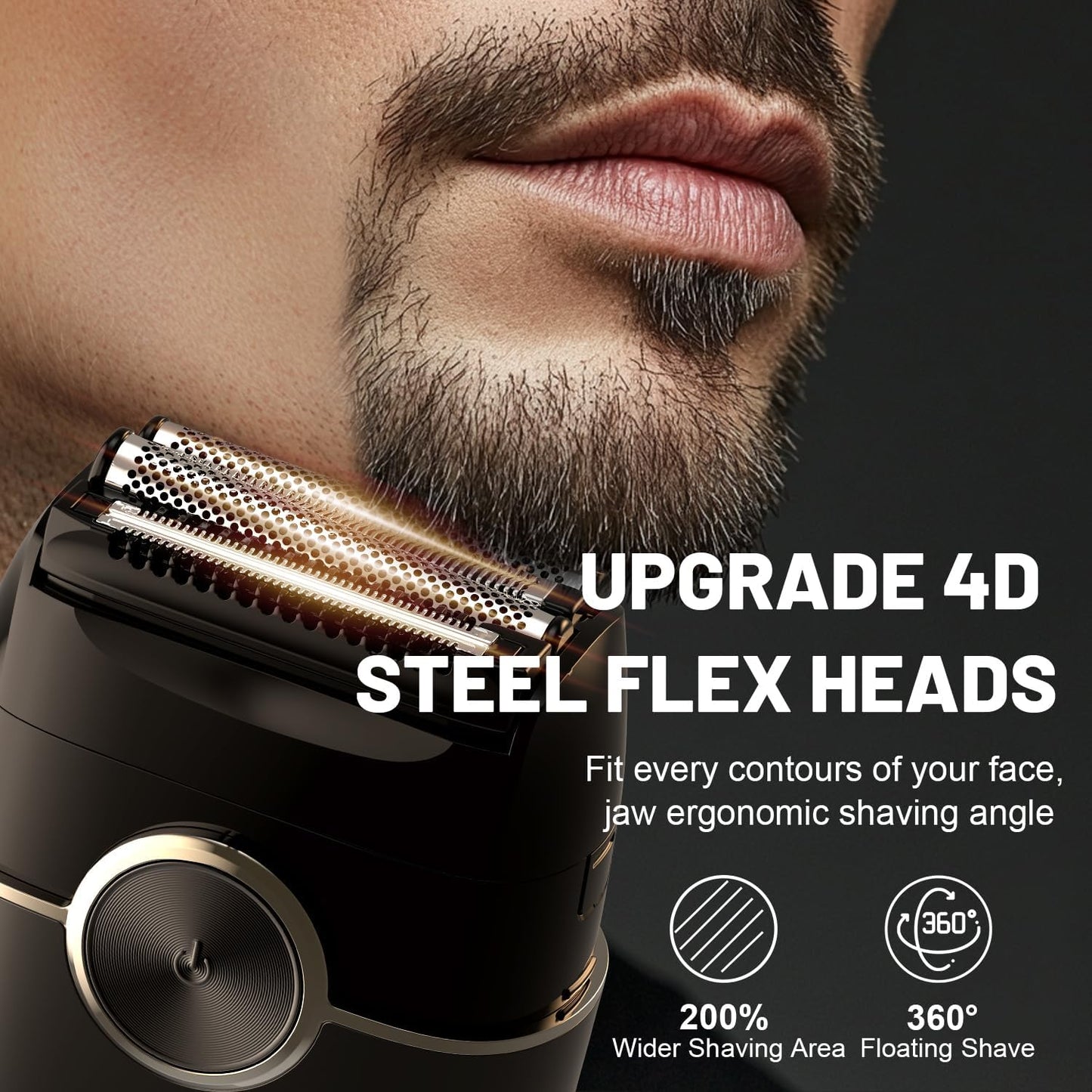 Electric Foil Shaver for Men: 4 Floating Blades, 2 Gear & IPX7 Waterproof - Rechargeable Cordless Razor for Face Shaving - Wet/Dry Travel Shaver with Large LED Display