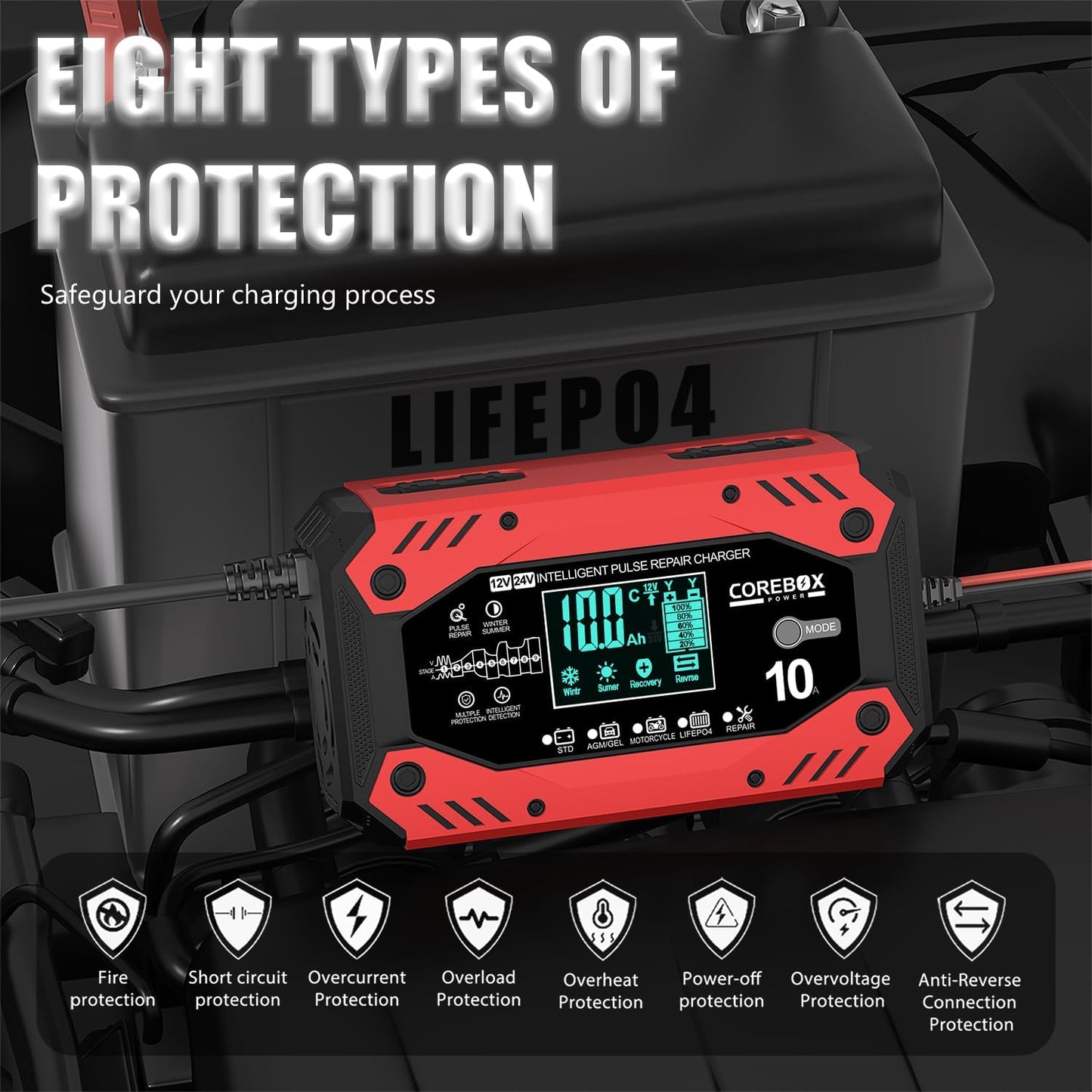 Battery Charger 10-Amp 12V/24V Smart Trickle Charger for Car - Battery Maintainer Trickle Charger, and Automotive Battery Charger with Temperature Compensation for Car Truck Motorcycle Lawn Mower