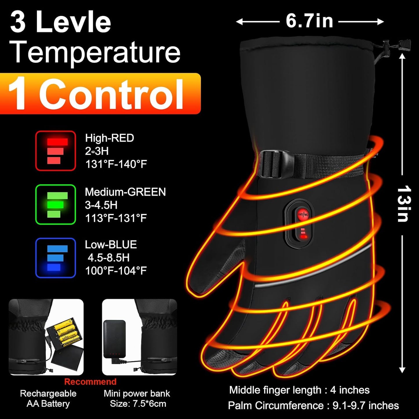 Heated Gloves for Men Women,Electric Heated Gloves Camping Hand Warmers Winter Warm Touchscreen Gloves - Battery Powered Waterproof Gloves Windproof Gloves for Outdoor Cycling Skiing Hiking Working