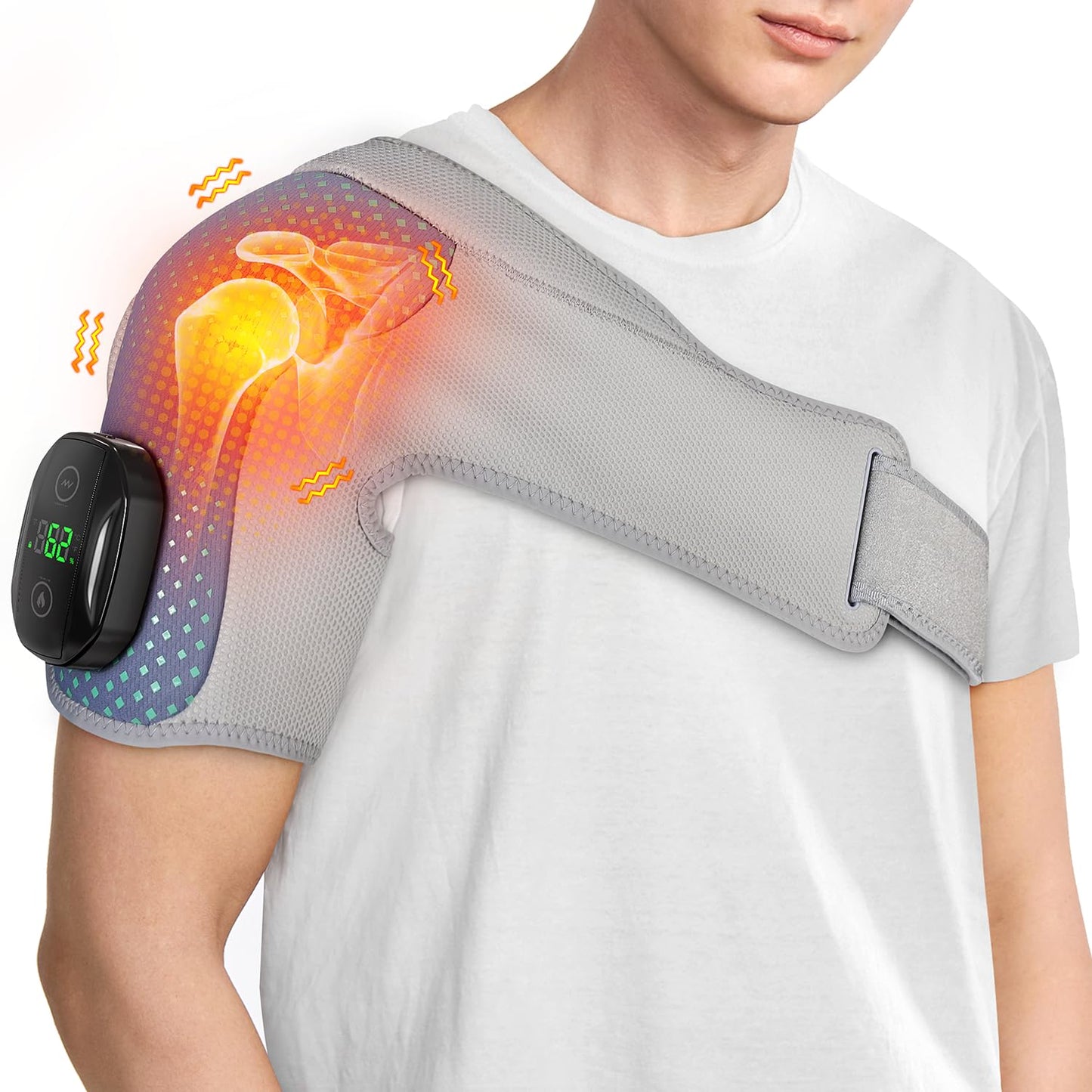 Heated Shoulder Wrap Massager Cordless Electric Shoulder Heating Pad for Neck with Massage 3 Heat & Vibration