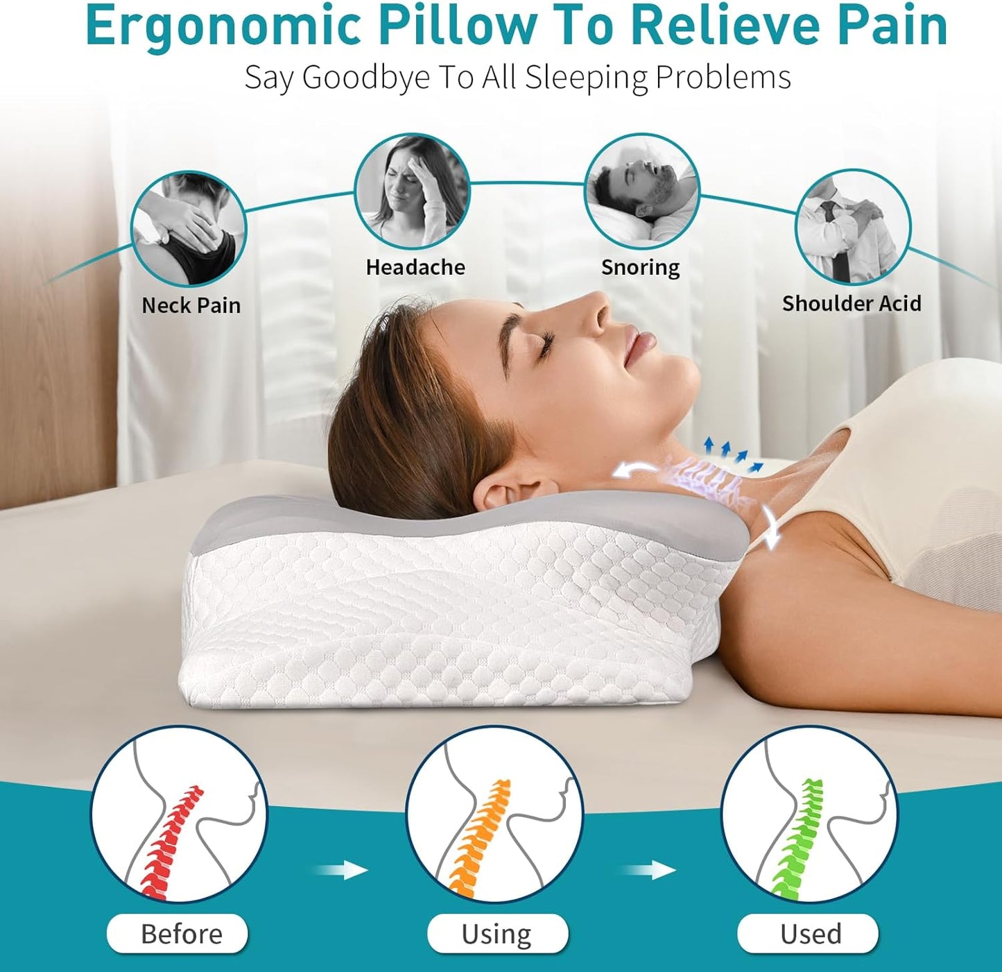 Cervical Neck Pillow for Pain Relief - Ergonomic Memory Foam Pillows for Sleeping, Cooling Side Sleeper Pillow for Neck Support, Contour Orthopedic Bed Pillow for Back Stomach Sleepers