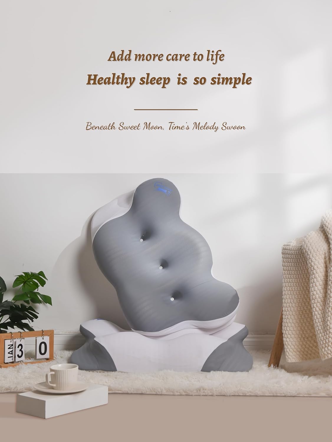 SWEET MOON-Cloud Contour Memory Foam Pillow,Ergonomic Design for Sleeping Comfortably and Reducing Snoring,Neck and Cervical Pillow with Pillowcase (Light Gray)