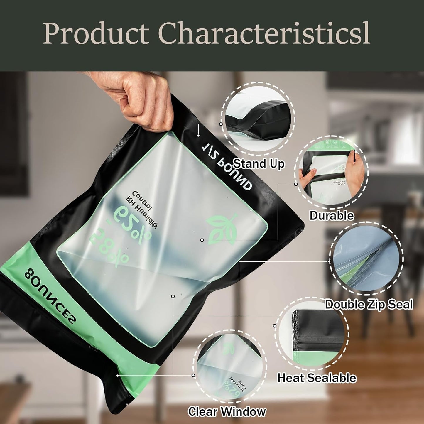 10 Pack Reusable Green Plastic Terp Bags, 8oz (1/2 LB), Double-Tracked Zip Closure, Heat Sealable, 58%-62% RH, Resealable Food Storage Bags (10 Pcs)