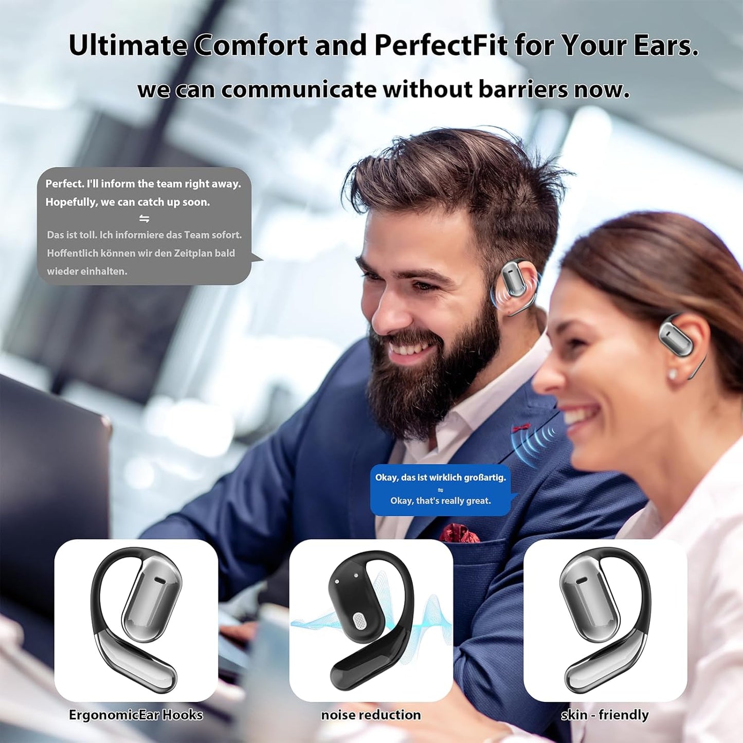 AI Language Translator Earbuds Translation Earbuds Real Time 144 Languages Open-Ear Bluetooth Device with 8 Accent Offline