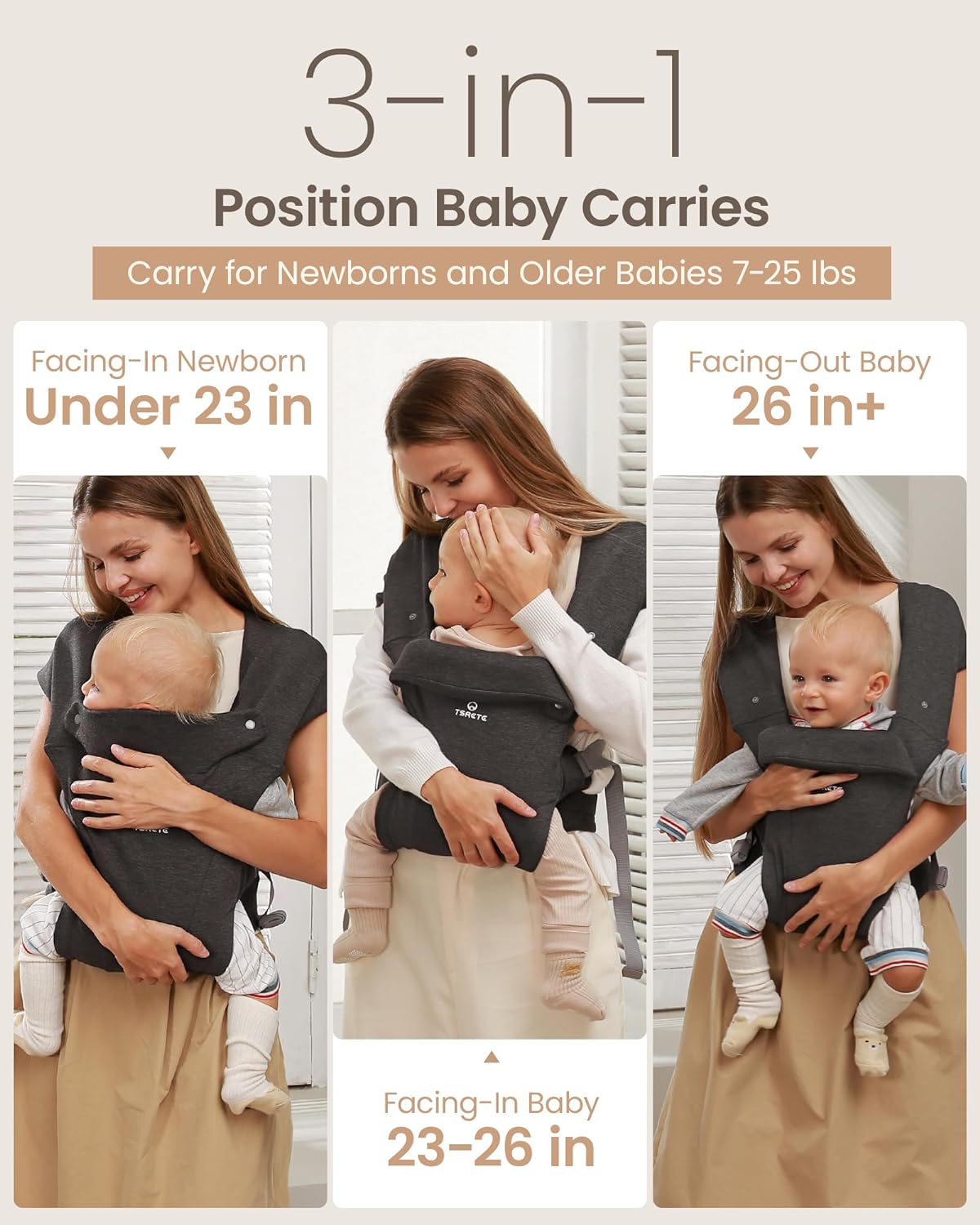Baby Carrier Newborn to Toddler Baby Ergonomic and Cozy Infant Carrier with Lumbar Support for 7-25lbs,Easy Adjustable Baby Chest Carrier, Face-in and Face-Out Positions Baby Sling Carrier