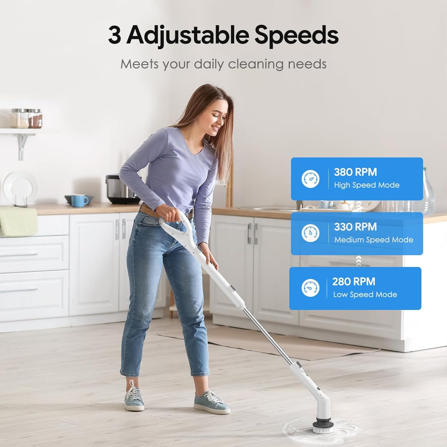 Electric Spin Scrubber,2025 New Cordless Cleaning Brush,Shower Cleaning Brush with 7 Replaceable Brush Heads, Power Scrubber 3 Adjustable Speeds,Detachable Long Handle & IPX7 Waterproof