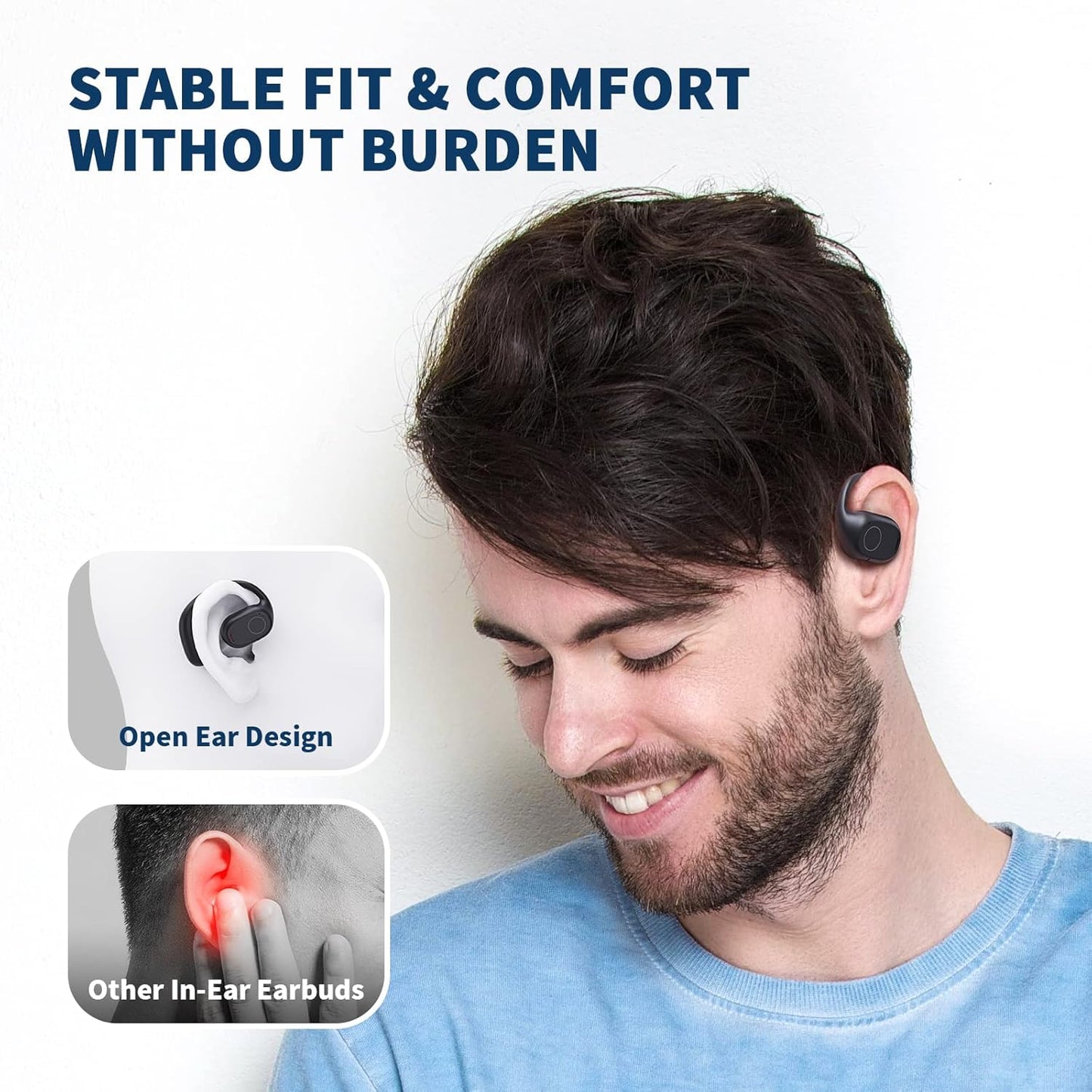 Open Ear Headphones, Wireless Earbuds 40H Playtime Air Conduction Headphones with Mic, Bluetooth 5.3 Over Ear Headphones IPX6 with Ear Hooks & LED Display Charging Case for Running (Black)