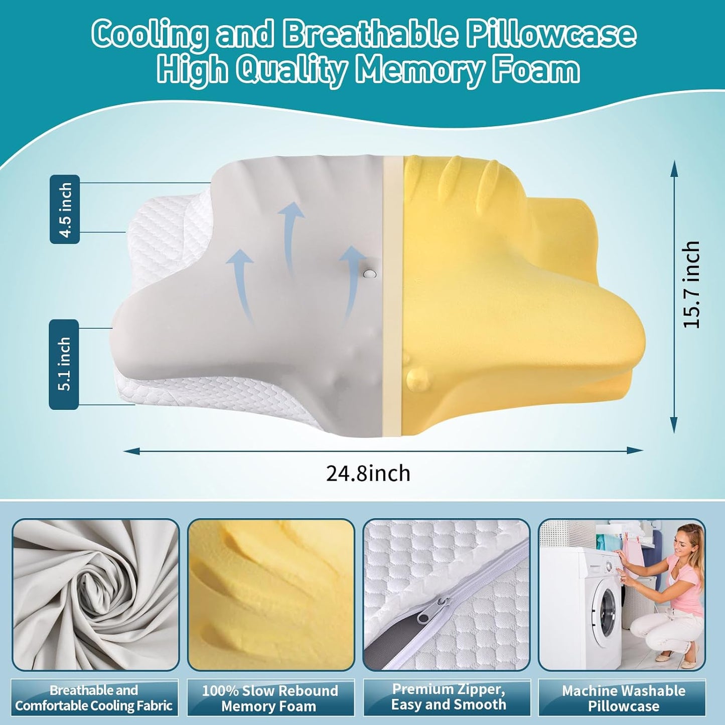 Cervical Neck Pillow for Pain Relief - Ergonomic Memory Foam Pillows for Sleeping, Cooling Side Sleeper Pillow for Neck Support, Contour Orthopedic Bed Pillow for Back Stomach Sleepers