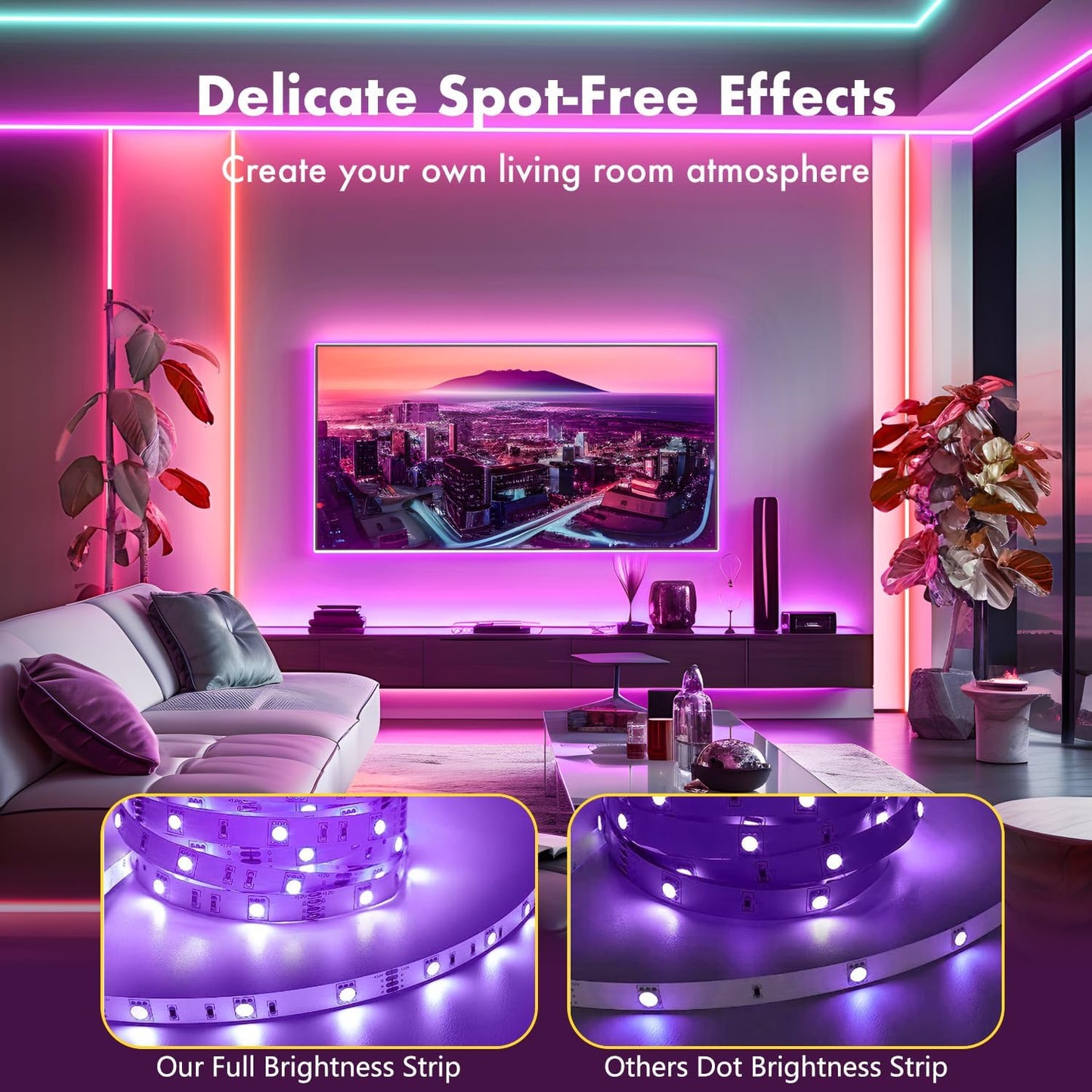 LED Strip Lights,2×50FT Smart RGB led Lights for Bedroom,with 24Key Remote and App Control,12V,Music Syncing,Adjust 16 Million Colors Led Light Strips,for Bedroom,Living,Gaming,Party,TV
