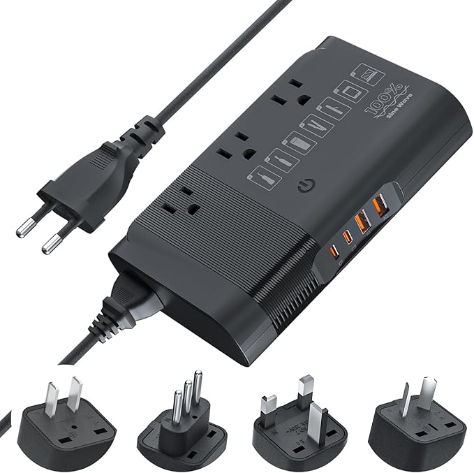 220V to 110V Converter 350 Watt Universal Travel Adapter and Voltage Converter Step Down Voltage for USA Appliance Overseas in Europe/UK/IT/AU/Asia, Black