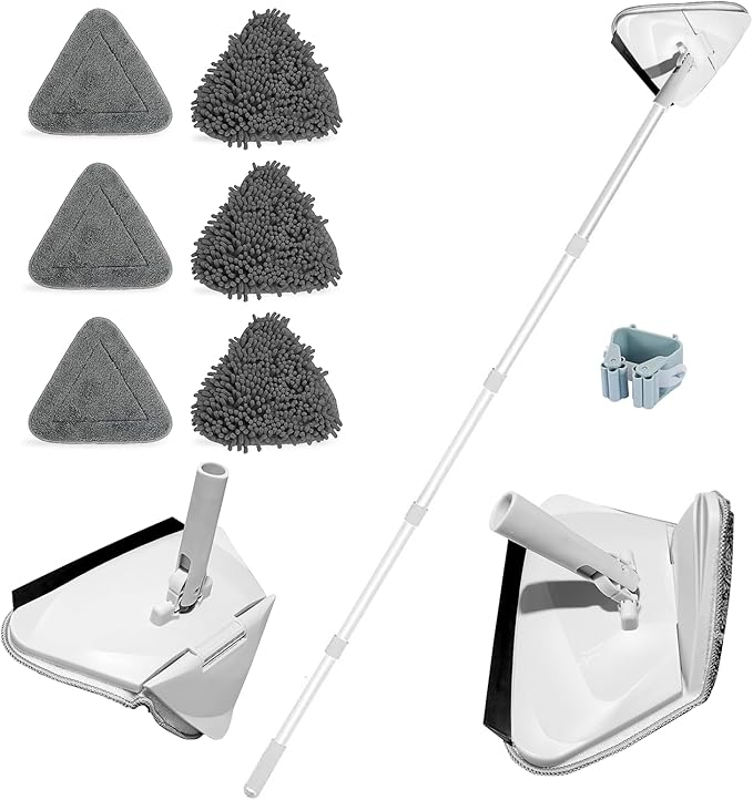 Wall Cleaner Mop with 82" Long Handle, 180° Foldable Base & 6 Replacement Pads - Perfect for Cleaning Painted Walls, Ceilings, Windows & Floors - Baseboard Cleaning Tool with Squeegee