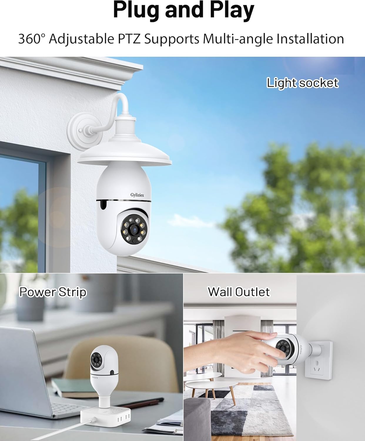 Light Bulb Security Camera Wireless Outdoor, 5G&2.4GHz 360° PTZ Camera for Home Security with 2K Color Night Vision, 2 Way Talk, AI Human Detection and Tracking, 1Pack