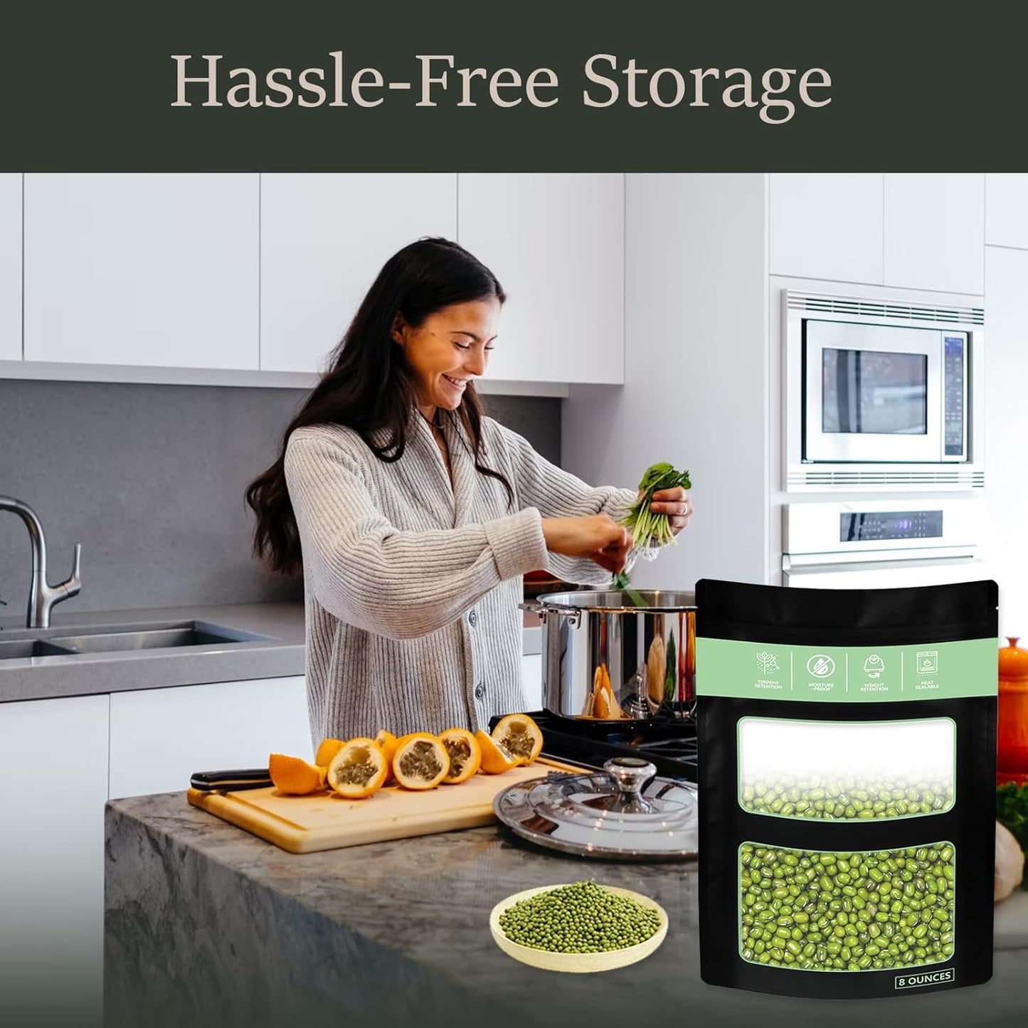 10 Pack Reusable Green Plastic Terp Bags, 8oz (1/2 LB), Double-Tracked Zip Closure, Heat Sealable, 58%-62% RH, Resealable Food Storage Bags (10 Pcs)