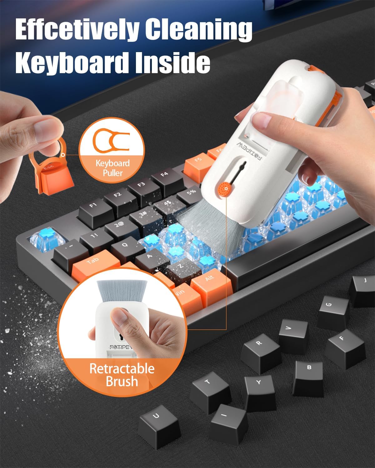 Keyboard Cleaner, 12-in-1 Phone Cleaning kit, Electronics Cleaning Brush Tool for Computer, PC Monitor,TV Camera Lens with 3ml Spray Cleaning Bottle Compact with Patent(Orange)