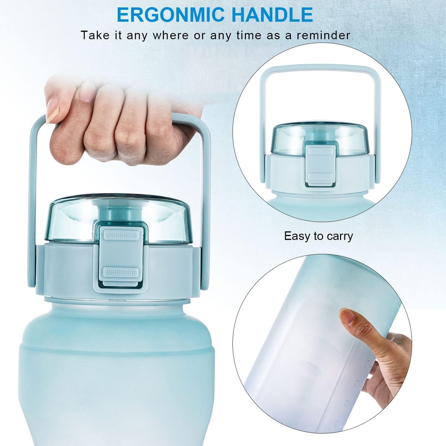 BOTTLE BOTTLE Half Gallon Water Bottle with Time Marker and Straw Workout Leak-proof Water Bottle for Adults and Kids 64oz Water Chug Jug with Protective Silicone Boot (green blue)