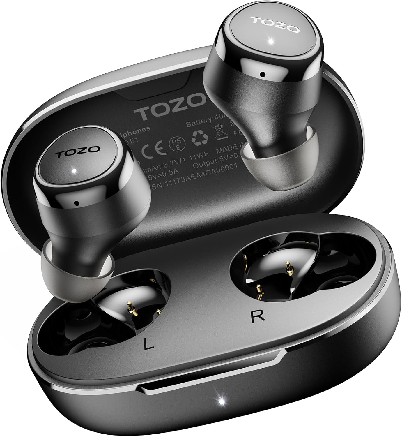 TOZO E1 Wireless Earbuds Build in Mic Clear Calls Ergonomic Light Weight Bluetooth 5.3 in Ear Headphones IPX6 Waterproof Premium Stereo Sound Ear Buds 30H Playtime with 32 EQs via APP, Black