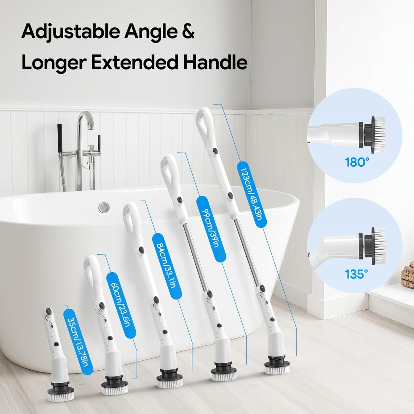 Electric Spin Scrubber,2025 New Cordless Cleaning Brush,Shower Cleaning Brush with 7 Replaceable Brush Heads, Power Scrubber 3 Adjustable Speeds,Detachable Long Handle & IPX7 Waterproof