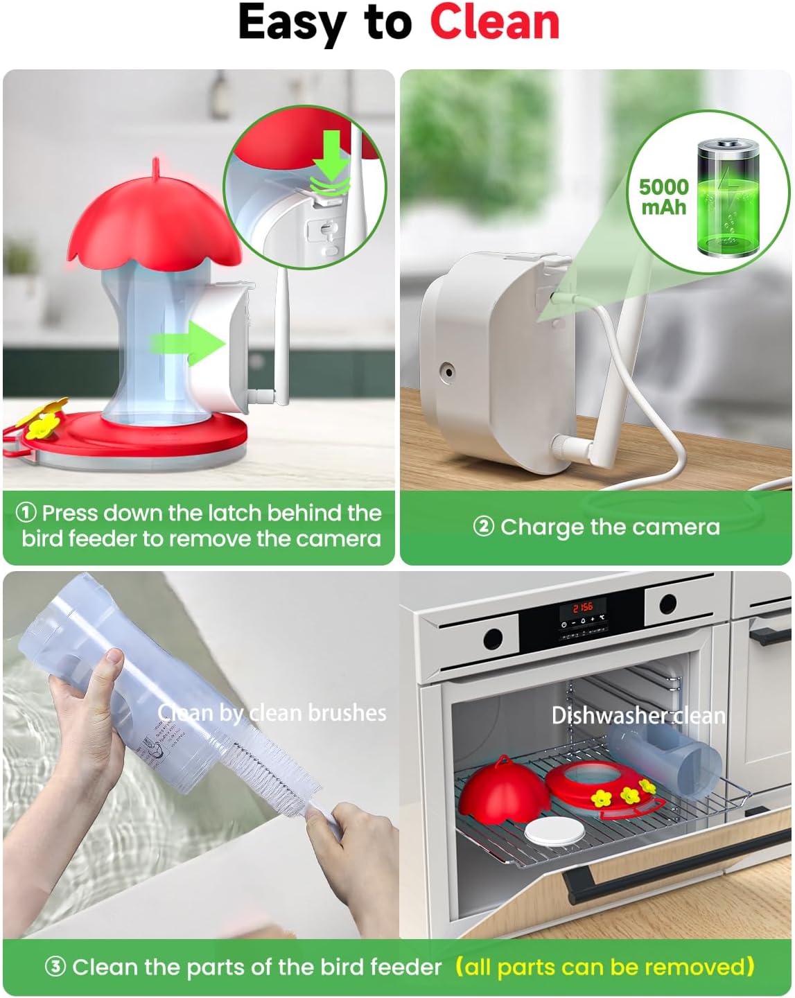 Hummingbird Feeder with Camera, Bird Watching Camera with Ant Moat, Bee Proof, AI Identify Bird Species, Instant Notifications, Ideal Present for Bi rd Lovers(20 Ounces)