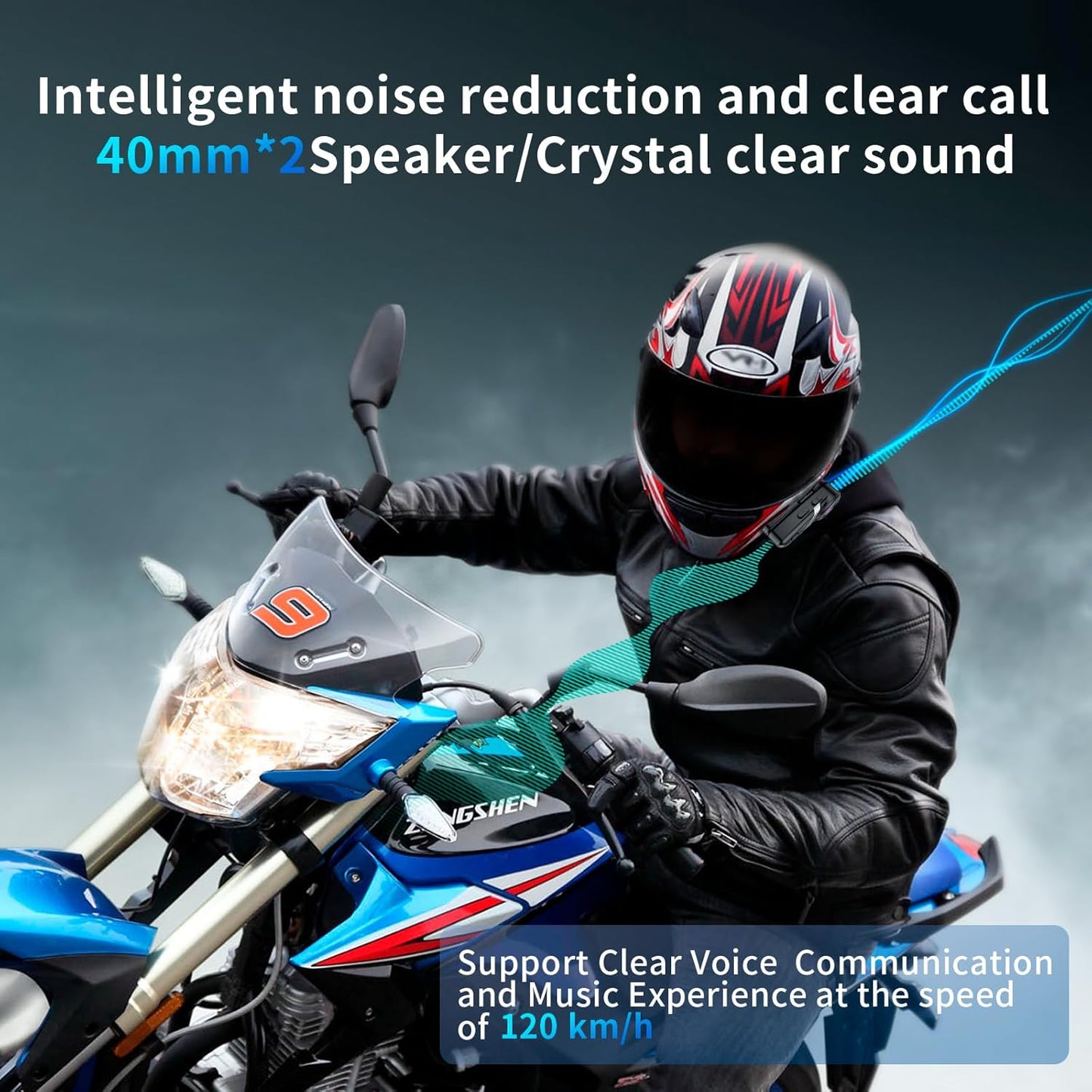 Motorcycle Bluetooth Headset LX3 Motorcycle Helmet Bluetooth Intercom for 2 Riders 800M with CVC Noise Reduction Stereo Music IPX6 Waterproof Full Face Helmet (1 Piece)