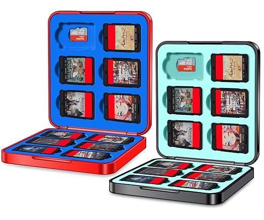 Switch Game Case Holder - 2 Pack Mini Game Organizer Small Portable Traveler Gift Accessories with 24 Cartridge Slots and 24 Micro SD Card Storage, Magnetic Closure, Hard Shell and Soft Lining