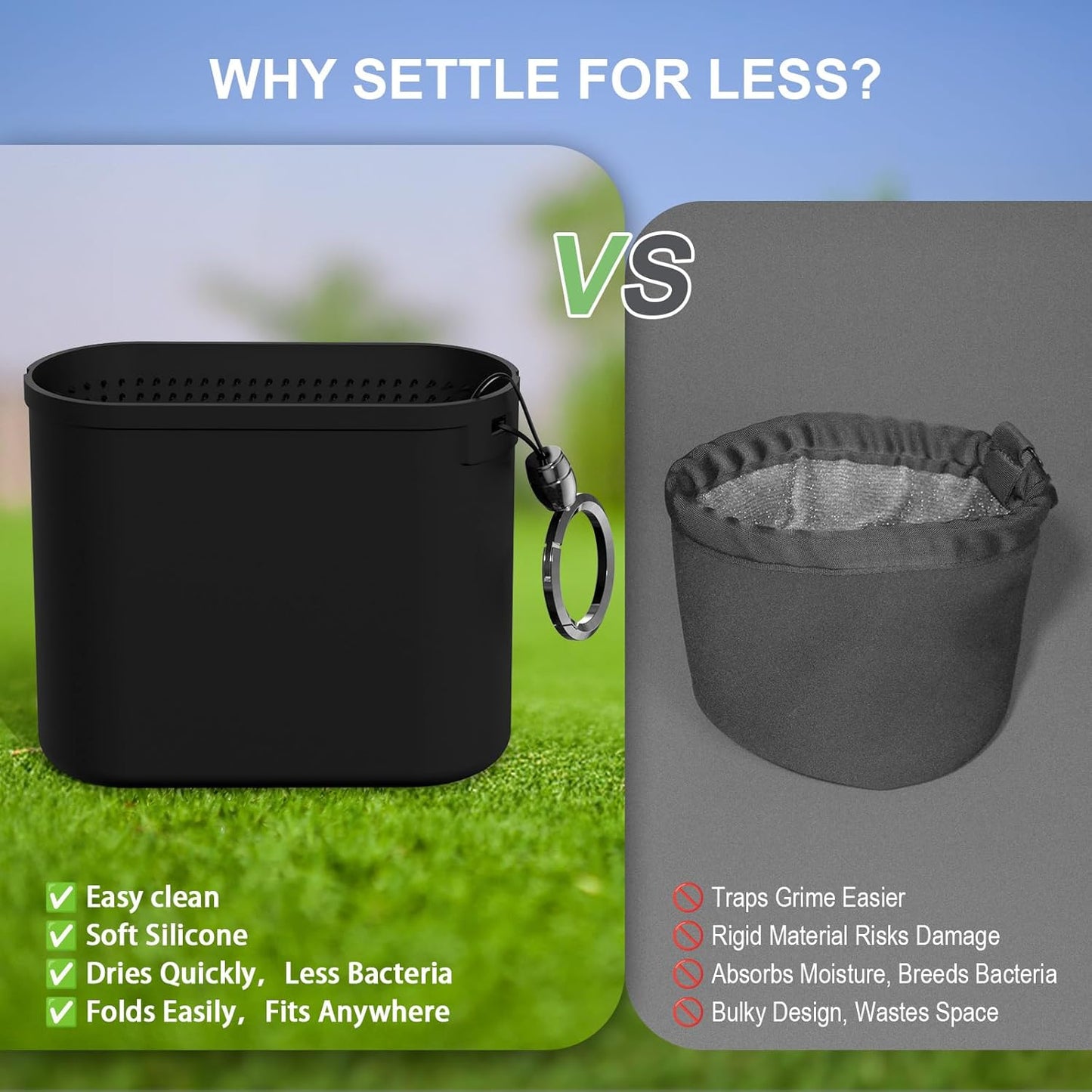 Golf Club & Ball Cleaner Bag - Detachable Clip, Silicone Golf Club Cleaner Cleans Grooves - Golf Ball Washer Easy to Clean - Golf Club Bag Accessories