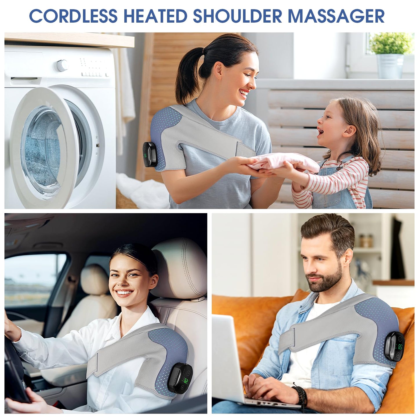Heated Shoulder Wrap Massager Cordless Electric Shoulder Heating Pad for Neck with Massage 3 Heat & Vibration