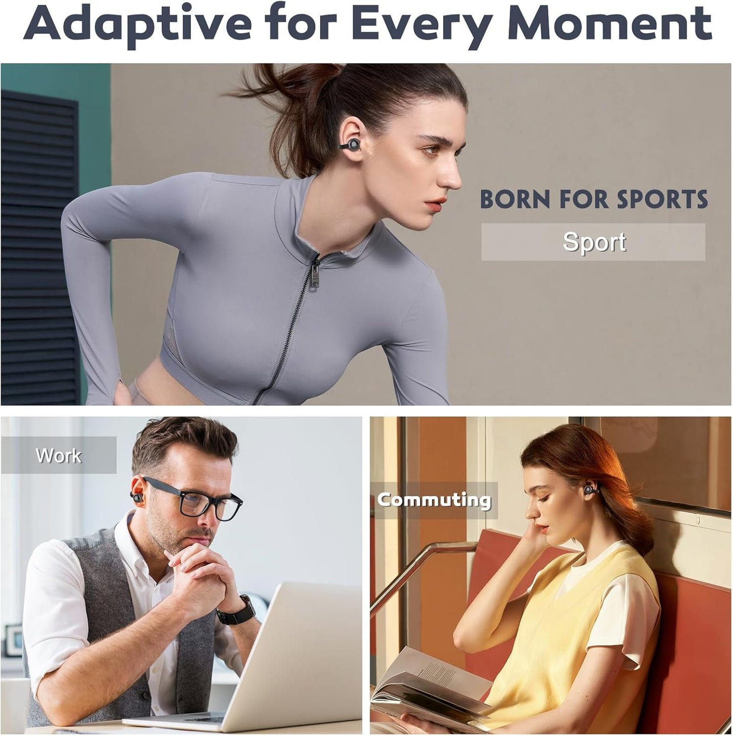 Open Ear Earbuds, Air Conduction Headphones Wireless Earbuds Bluetooth 5.4, Clip on Headphones with Mic 42H Playtime, Over Ear Earphones Comfortable for Sports, Running, Workouts and Glasses Wearers
