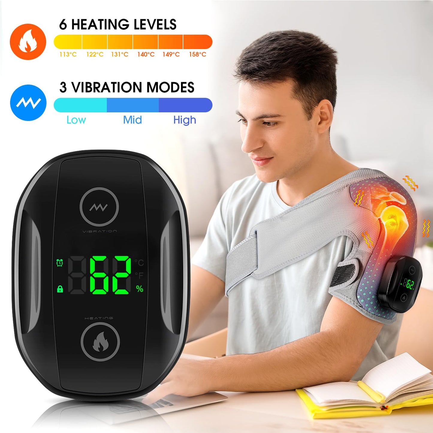 Heated Shoulder Wrap Massager Cordless Electric Shoulder Heating Pad for Neck with Massage 3 Heat & Vibration