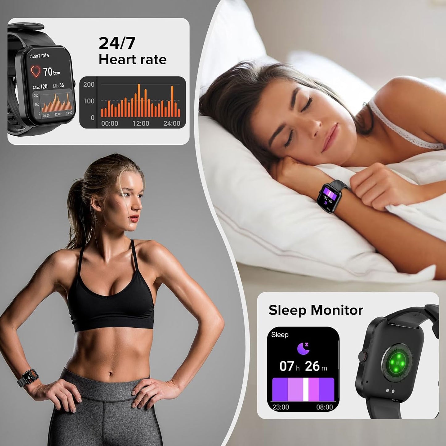 Smart Watch for Men Women (Answer/Make Call), 1.91" HD Screen Fitness Tracker with 110+ Sport Modes,IP68 Waterproof,Heart Rate/Sleep Monitor/Spo2/Pedometer,iOS Android Compatible