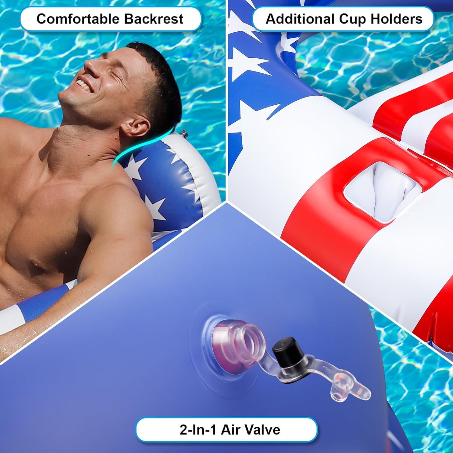 Pool Floats Adult, 2 Pack Inflatable Pool Float Chairs with Cup Holder, Blow Up Floating Pool Floats Water Chair Pool Lounger Pool Floaties for Adults Swimming Pool Water Fun