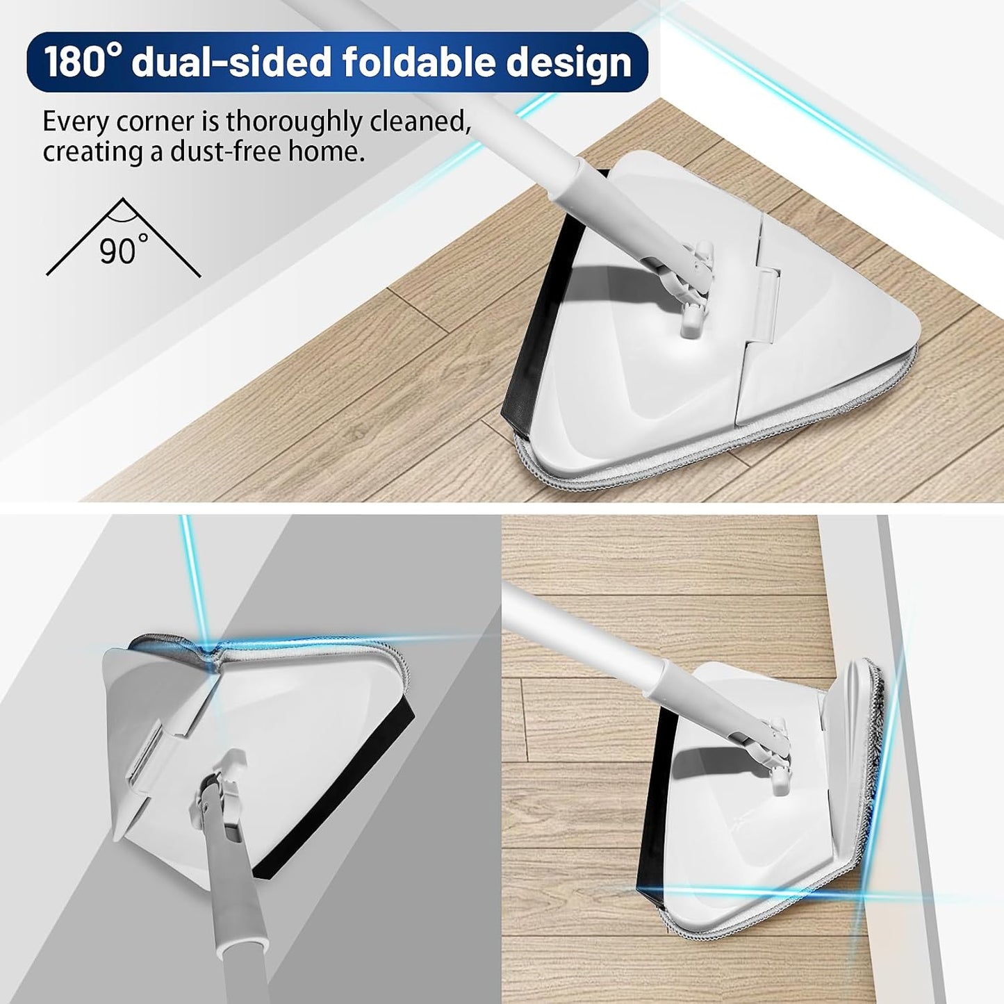 Wall Cleaner Mop with 82" Long Handle, 180° Foldable Base & 6 Replacement Pads - Perfect for Cleaning Painted Walls, Ceilings, Windows & Floors - Baseboard Cleaning Tool with Squeegee
